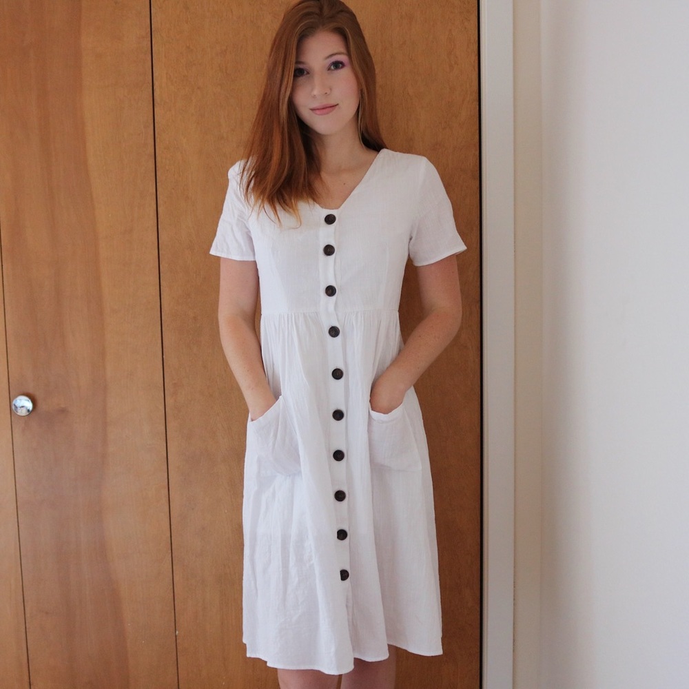 Shein white button up dress